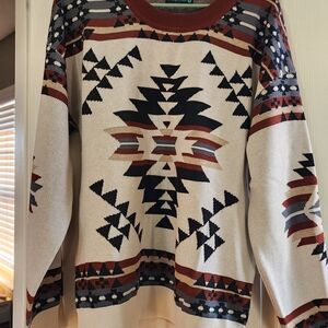 Geometric Patterned Sweater - Cream and Black
